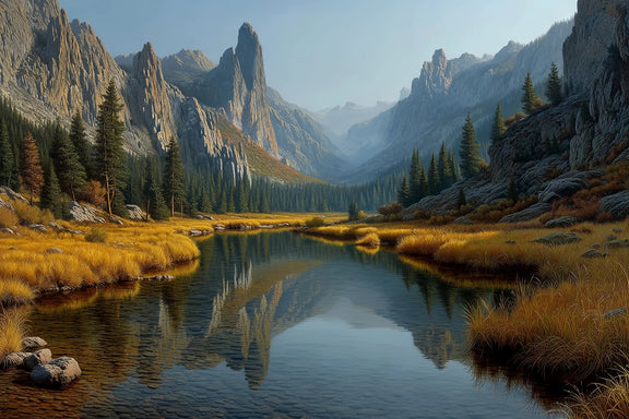 Mountain Valley Lake Original Oil Painting For Sale | Landscape - Oil Painting Haven