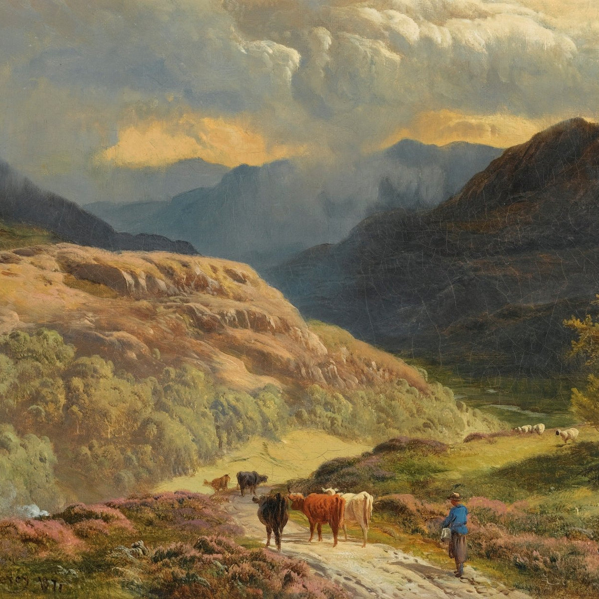 Mountain Valley Pastoral Scene, Cattle, Hills – Landscape Oil Painting - Oil Painting Haven