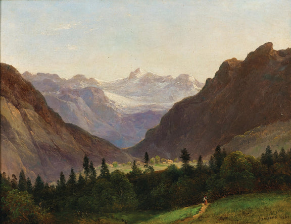 Mountain Valley with Alpine Peaks – Hand - Painted Landscape Oil Painting - Oil Painting Haven