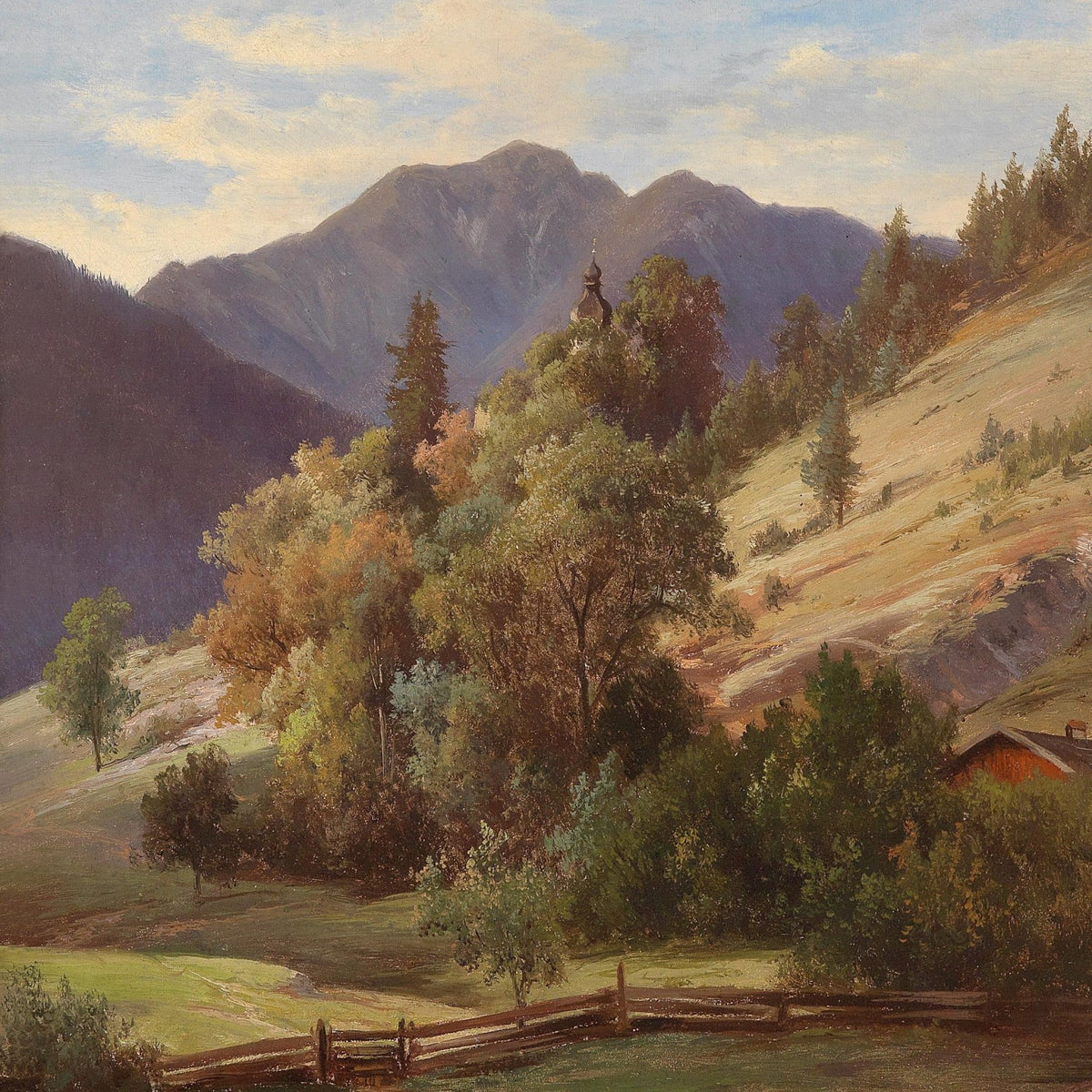 Mountain Valley with Hillside Chapel – Hand - Painted Landscape Oil Painting - Oil Painting Haven