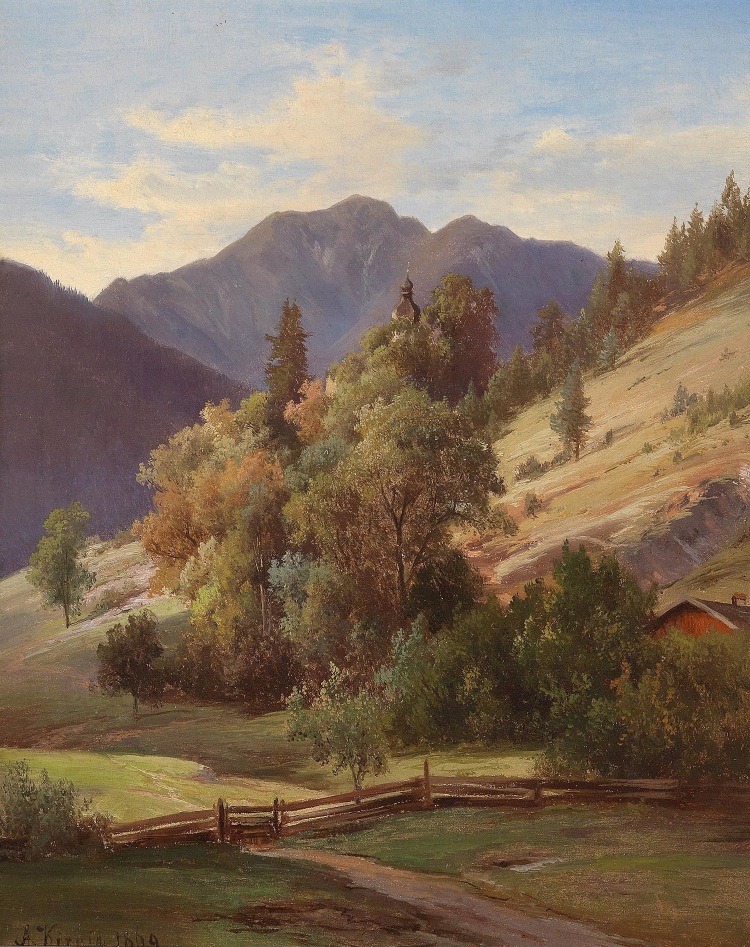 Mountain Valley with Hillside Chapel – Hand - Painted Landscape Oil Painting - Oil Painting Haven