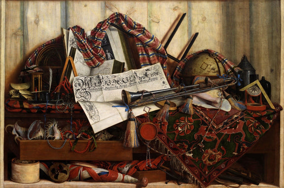 Musical Instruments and Antiques Display - Still Life Oil Painting - Oil Painting Haven