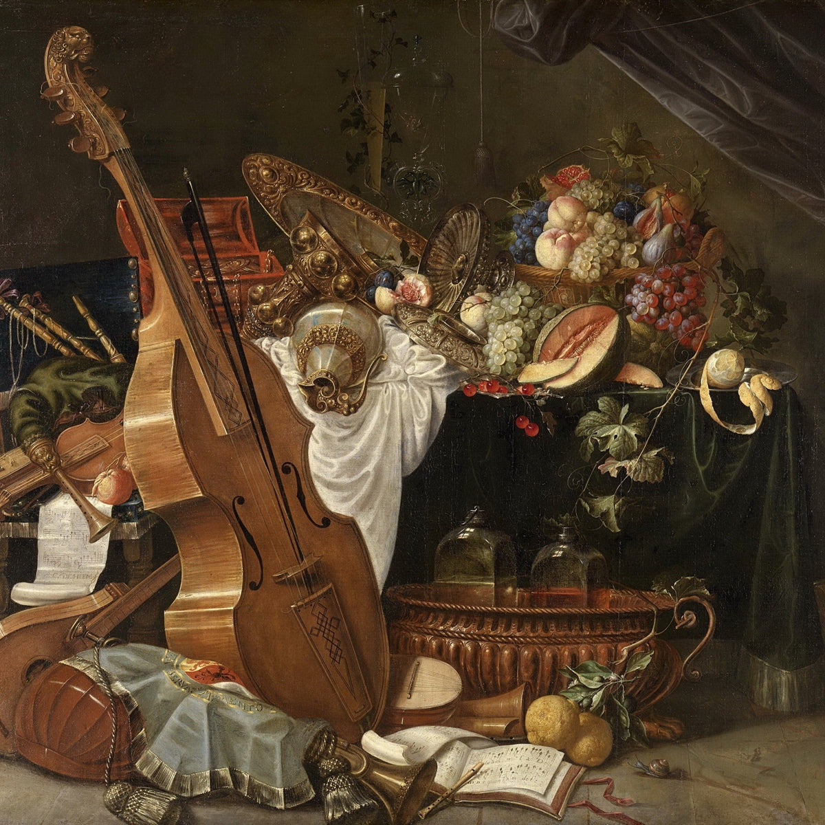Musical Instruments and Fruit Table - Still Life Oil Painting - Oil Painting Haven