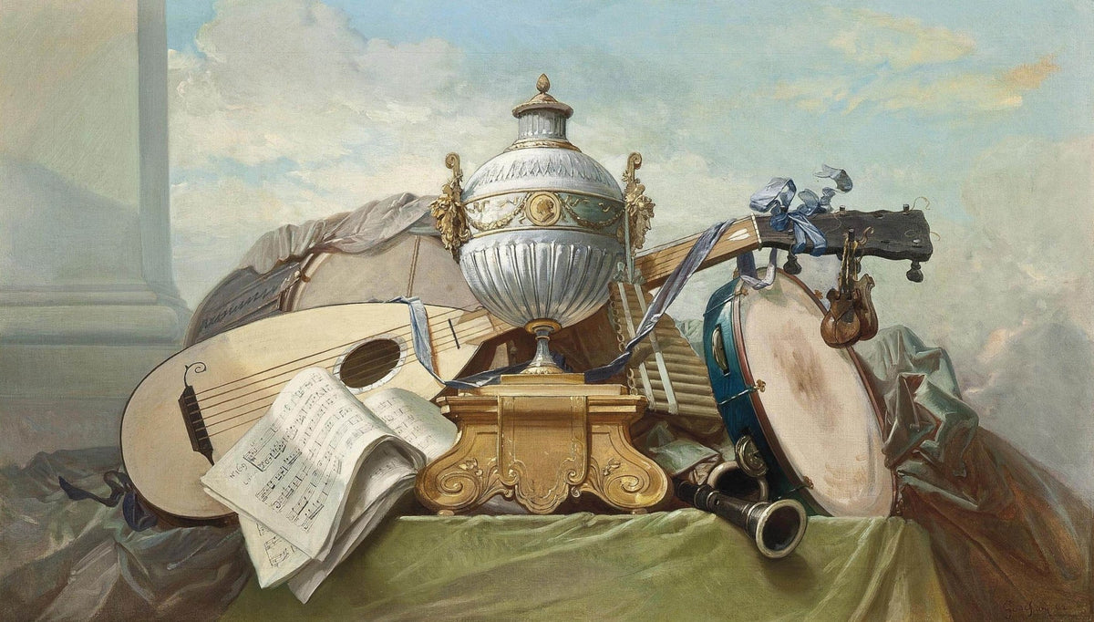 Musical Instruments and Sheet Music - Still Life Oil Painting - Oil Painting Haven