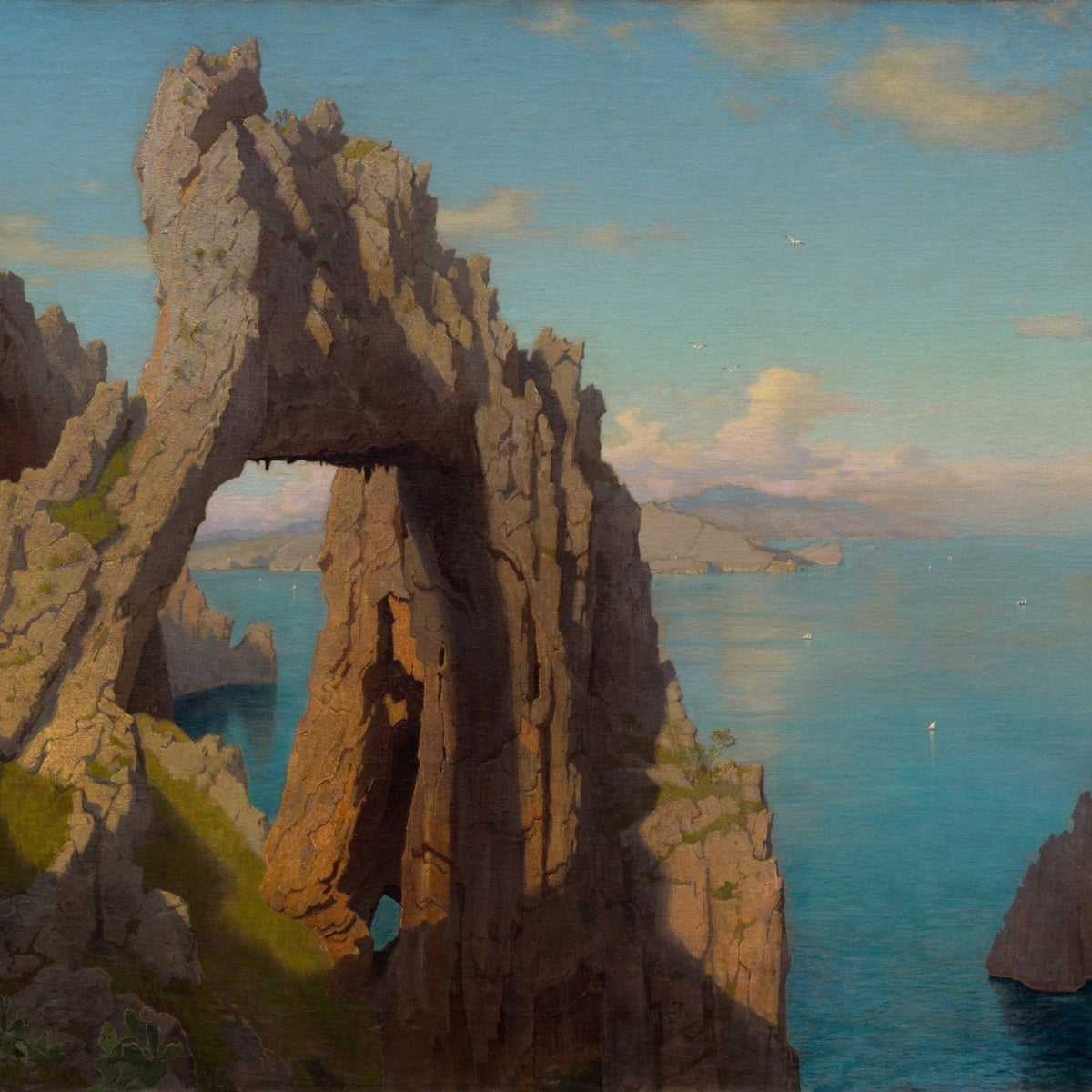 Hand-painted natural sea arch and coastal cliffs landscape oil painting on canvas