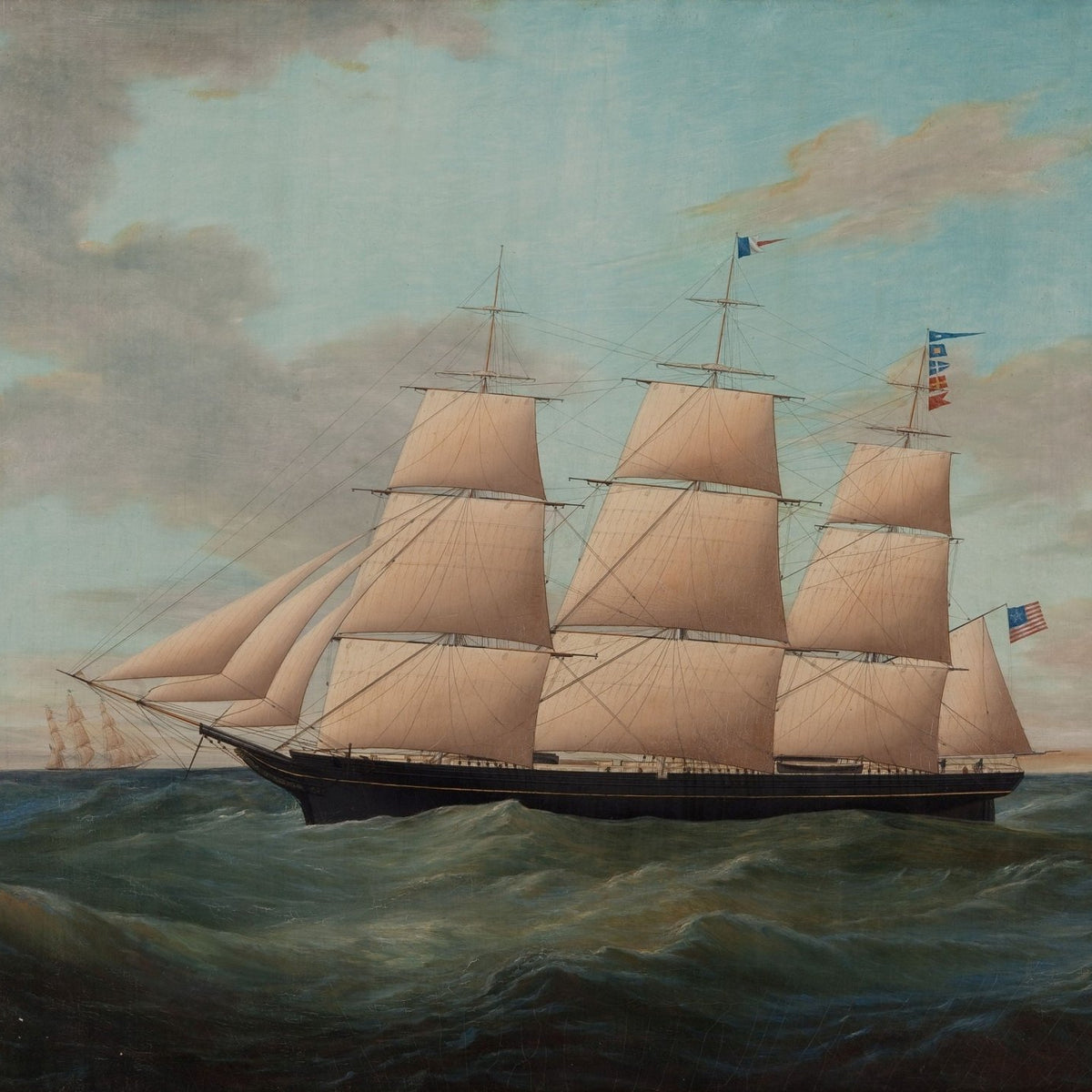 Nautical Oil Paintings - American Clipper on Rolling Sea - Oil Painting Haven