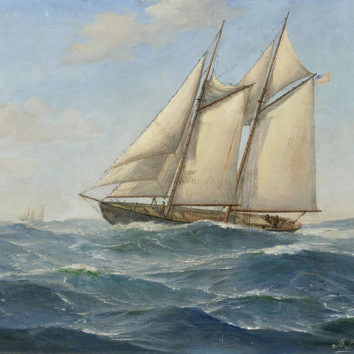 Nautical Oil Paintings - American Sailboat on Rough Sea - Oil Painting Haven