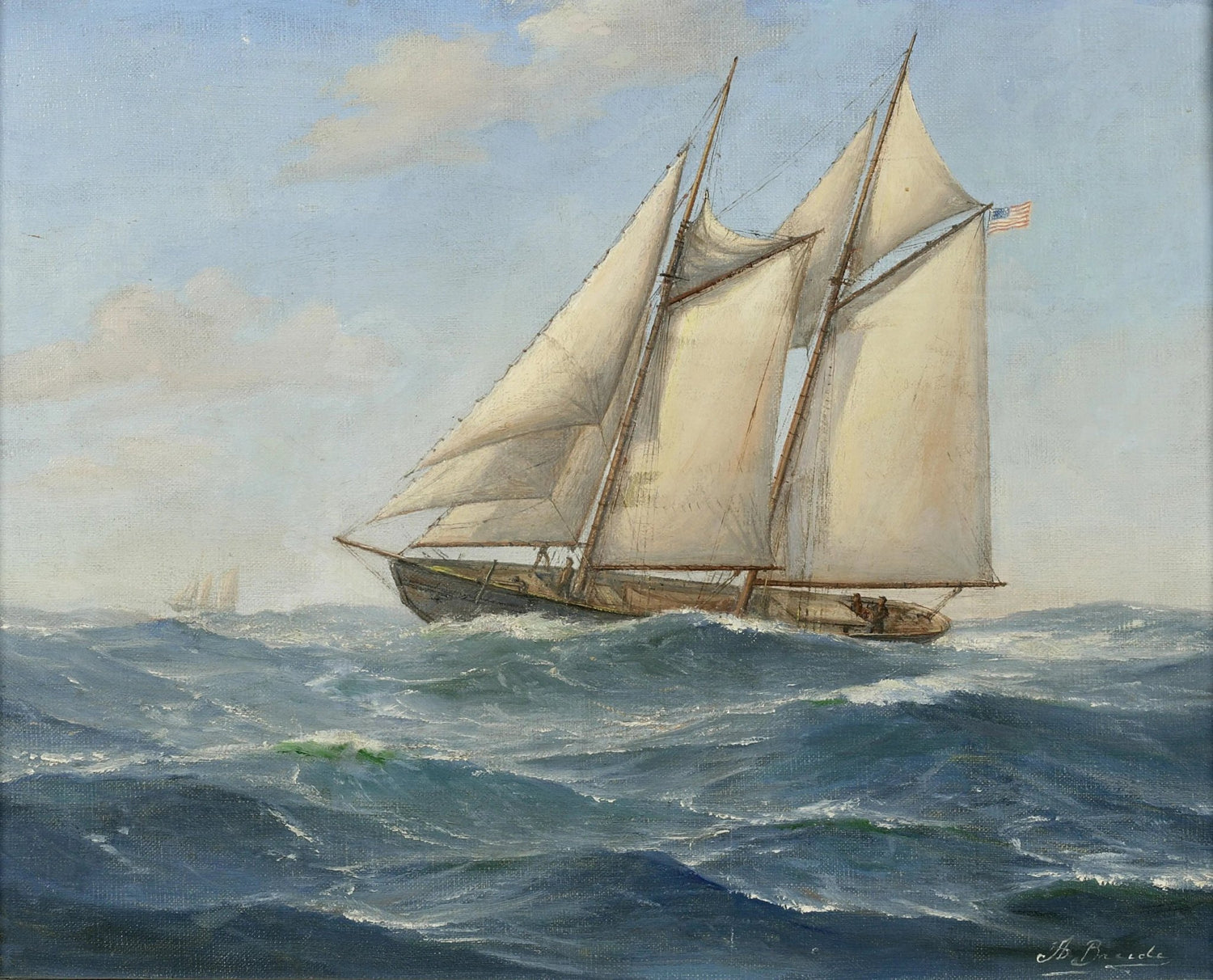 Nautical Oil Paintings - American Sailboat on Rough Sea - Oil Painting Haven