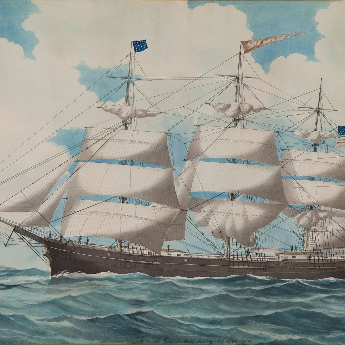 Nautical Oil Paintings - American Sailing Ship with White Sails - Oil Painting Haven