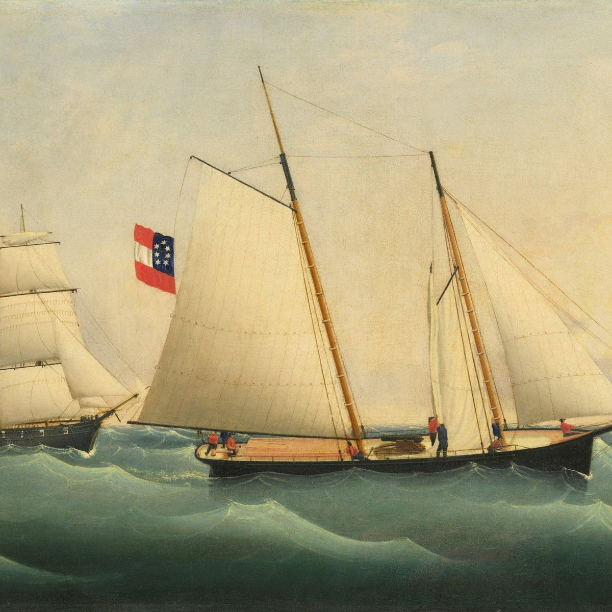 Hand-painted American sailing ships at sea nautical oil painting on canvas