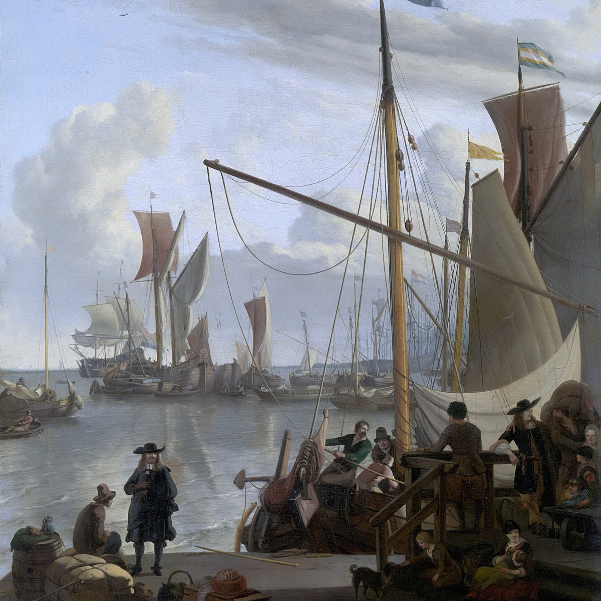 Nautical Oil Paintings - Amsterdam Harbor Ships and Dockside Life - Oil Painting Haven
