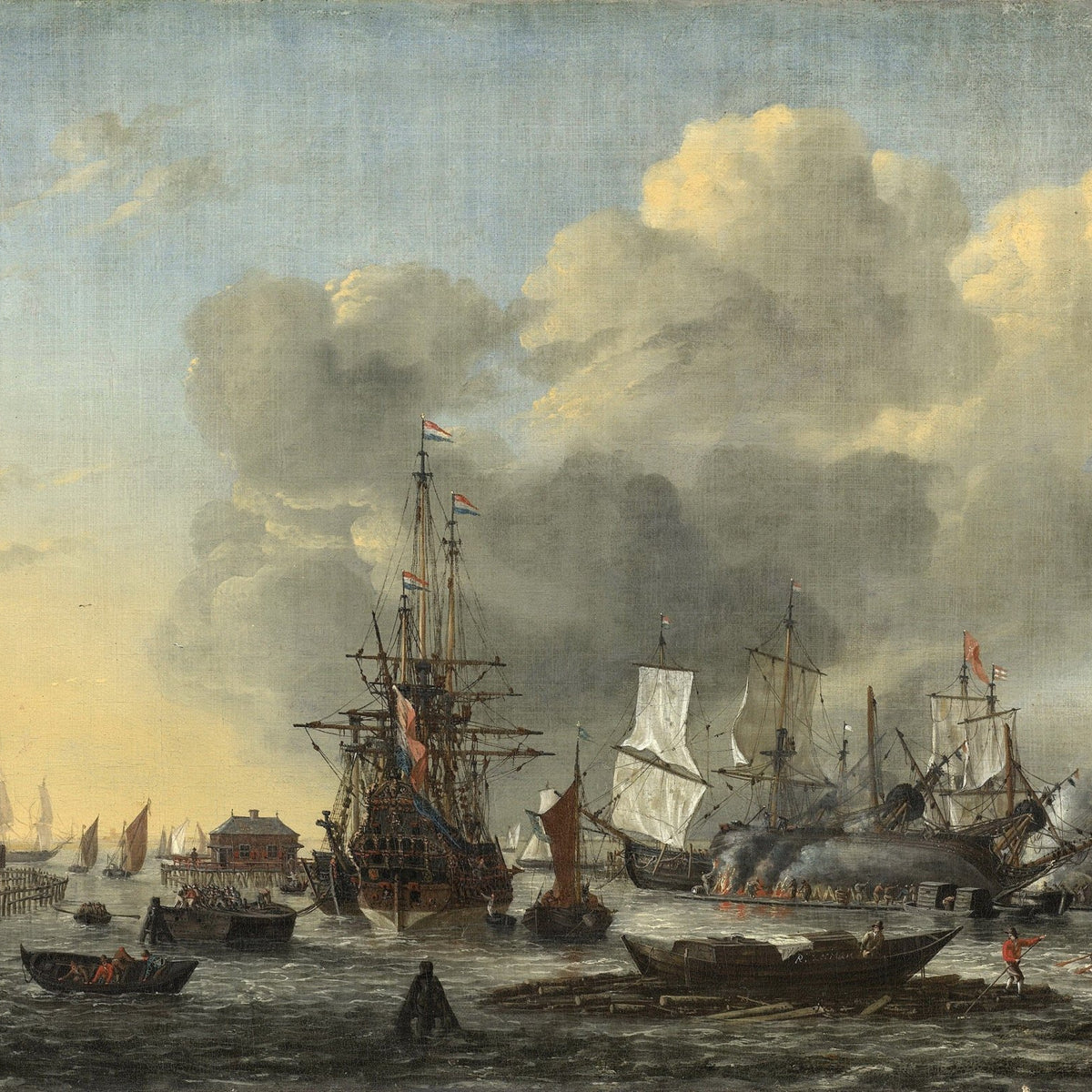 Nautical Oil Paintings - Amsterdam Harbor Shipyard Scene - Oil Painting Haven