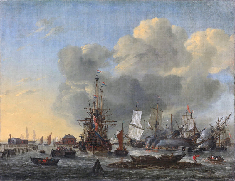 Nautical Oil Paintings - Amsterdam Harbor Shipyard Scene