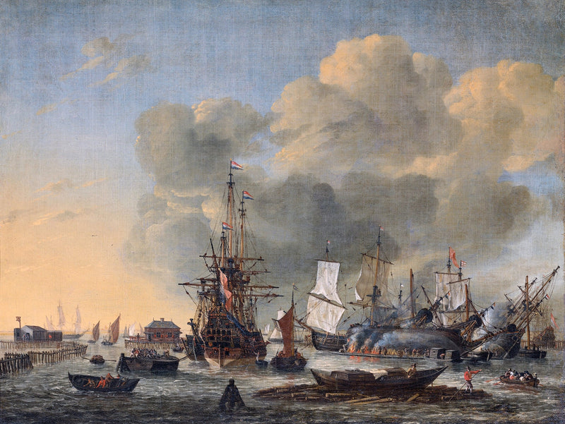 Hand-painted amsterdam harbor shipyard scene nautical oil painting on canvas