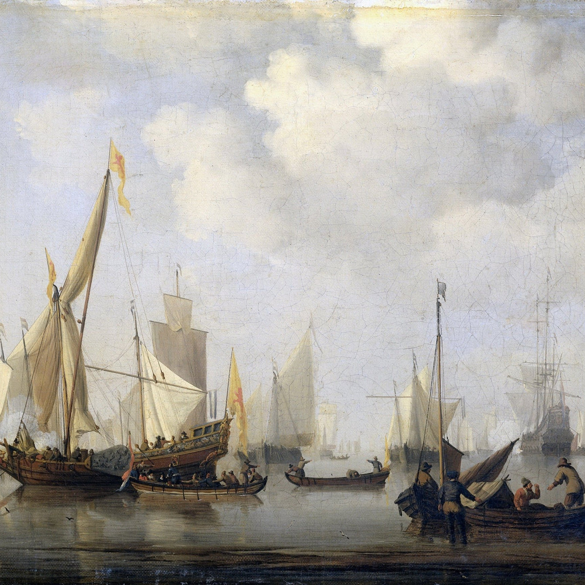 Nautical Oil Paintings - Becalmed Dutch Ships in Quiet Waters - Oil Painting Haven