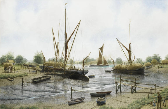 Nautical Oil Paintings - Boats at Coastal Dock - Oil Painting Haven