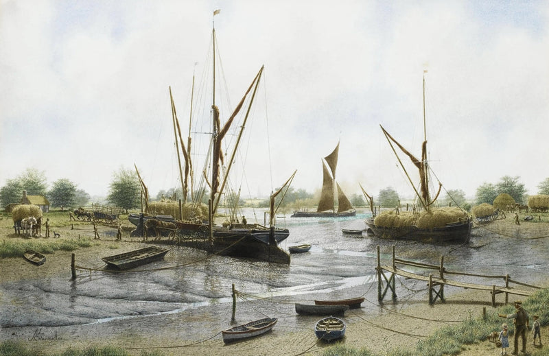 Nautical Oil Paintings - Boats at Coastal Dock - Oil Painting Haven