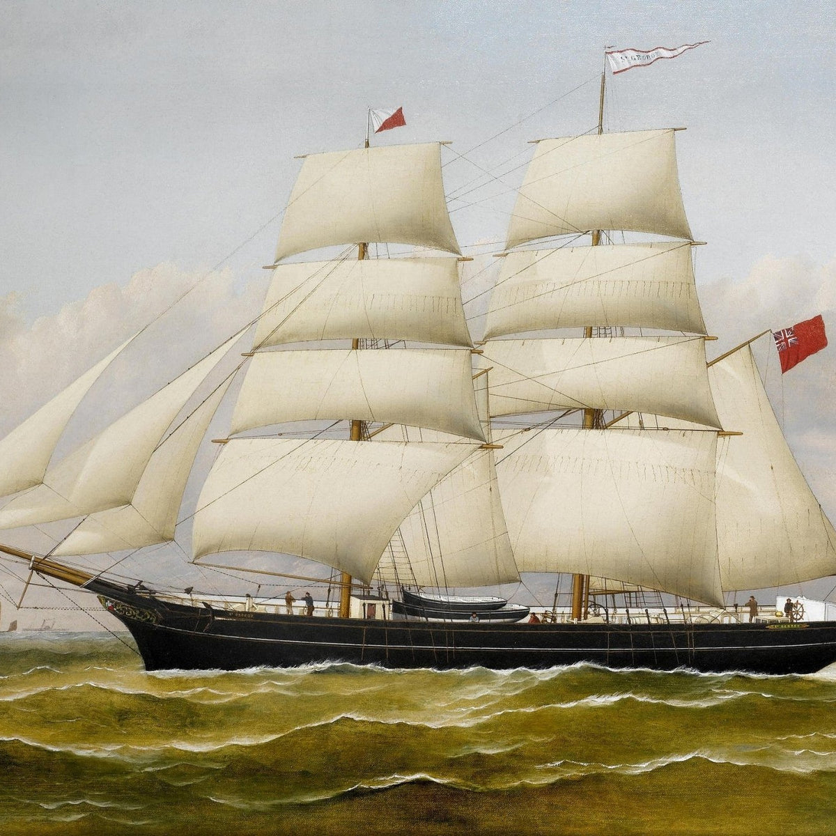 Hand-painted British schooner with full white sails nautical oil painting on canvas