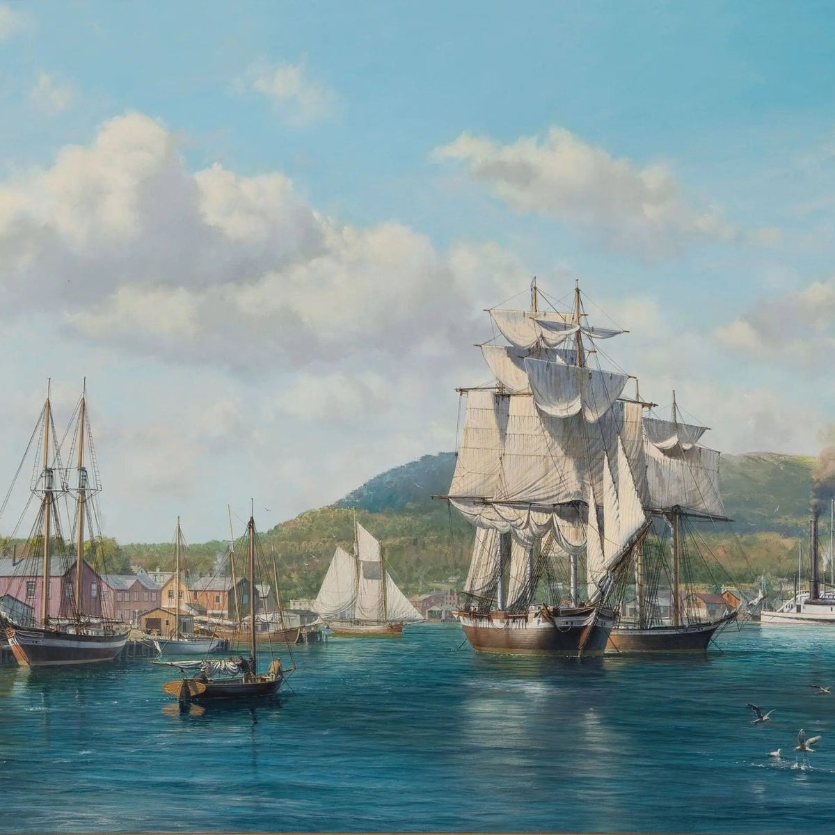 Nautical Oil Paintings | Busy 19th - Century American Harbor - Oil Painting Haven