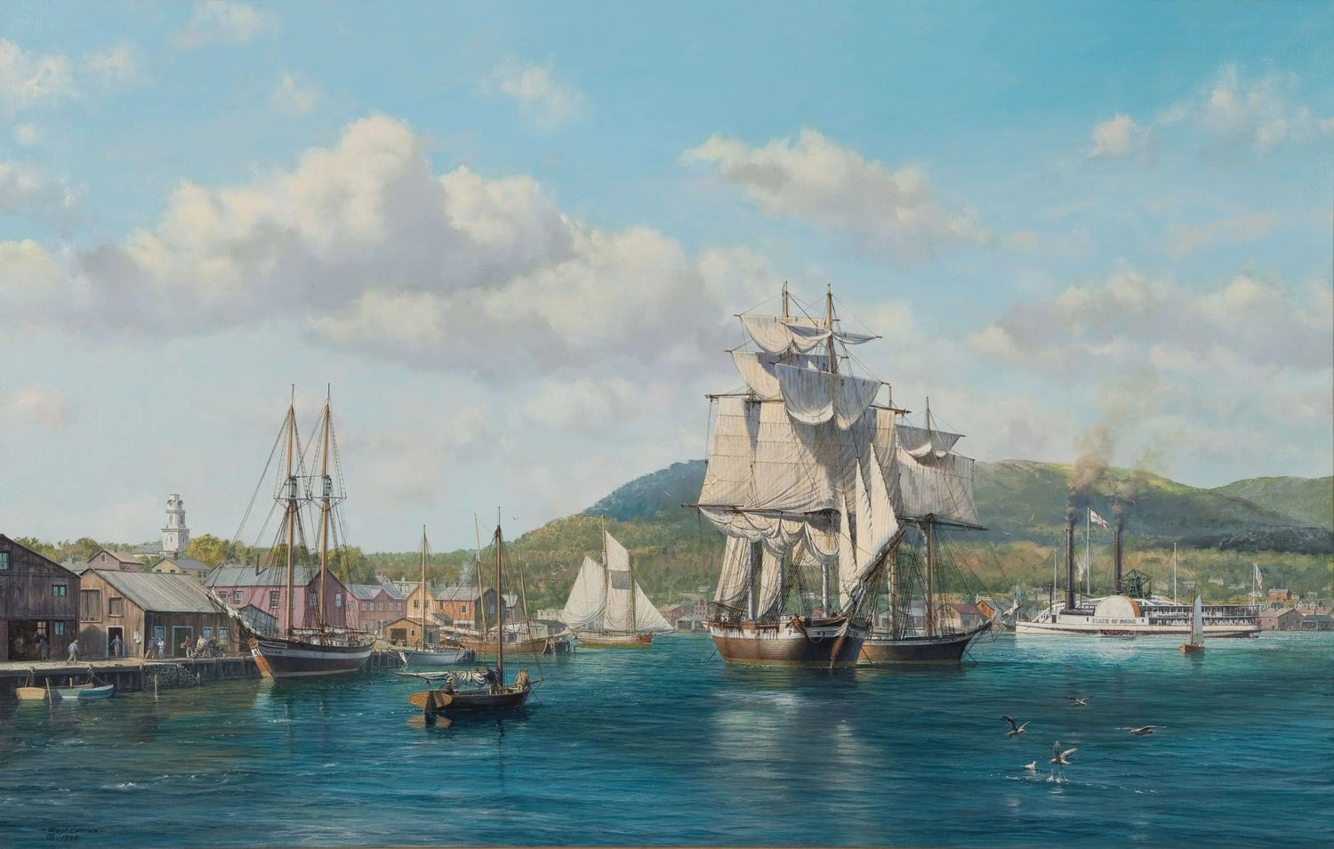 Nautical Oil Paintings | Busy 19th - Century American Harbor - Oil Painting Haven