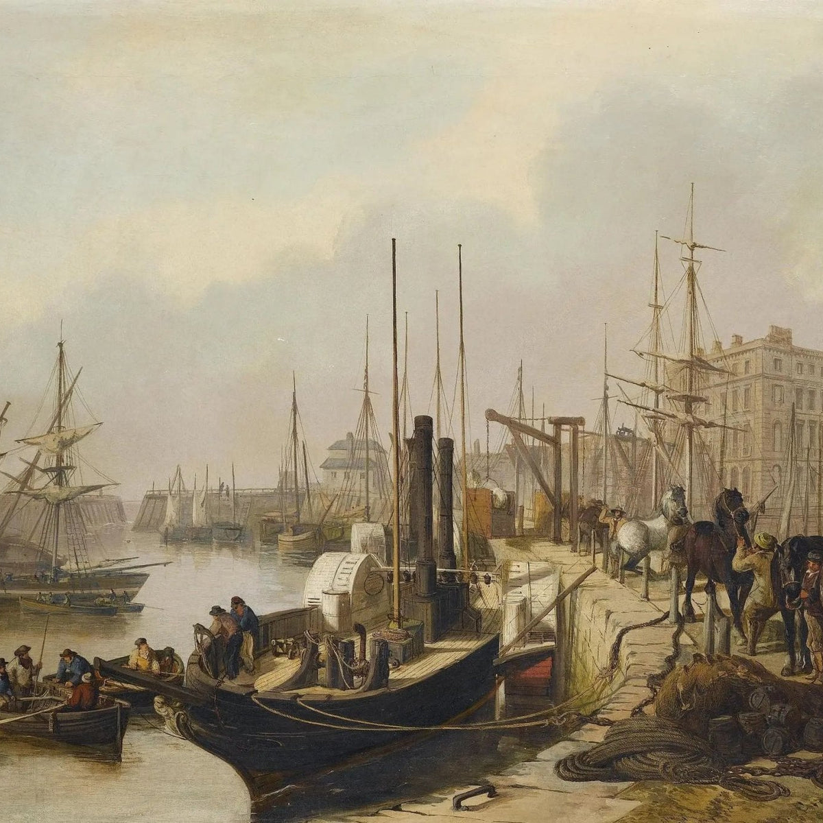 Nautical Oil Paintings - Busy Historic Harbor - Oil Painting Haven