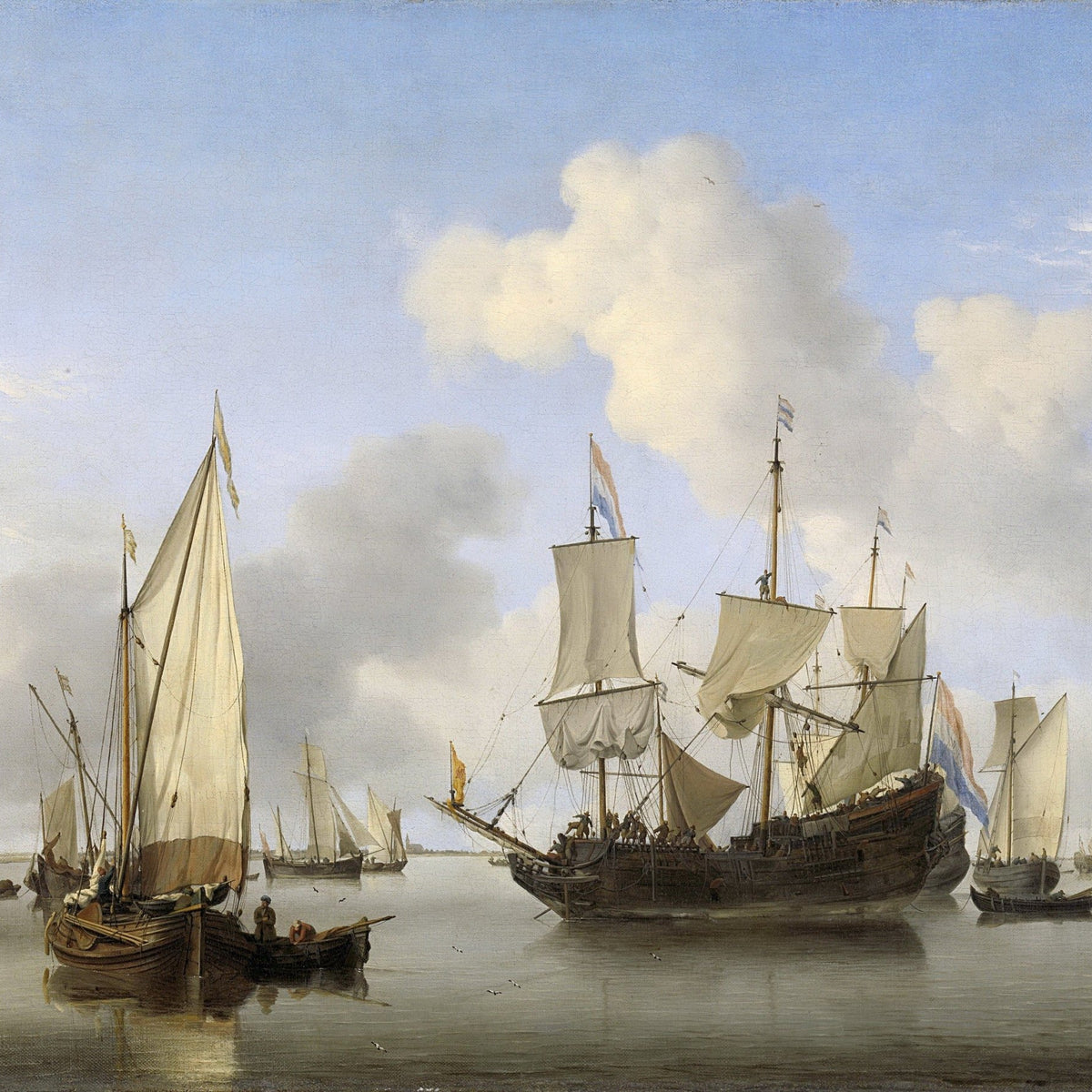 Nautical Oil Paintings - Calm Dutch Ships Anchored off the Coast - Oil Painting Haven