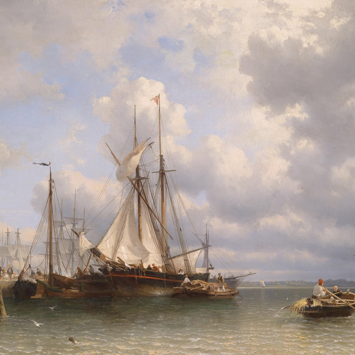 Hand-painted classic harbor sailing scene nautical oil painting on canvas