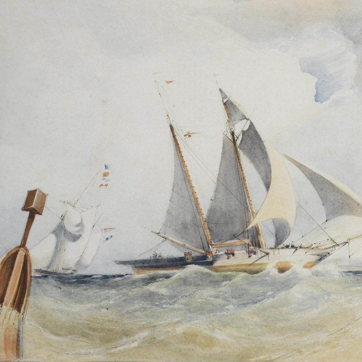 Hand-painted classic racing schooner on choppy sea nautical oil painting on canvas