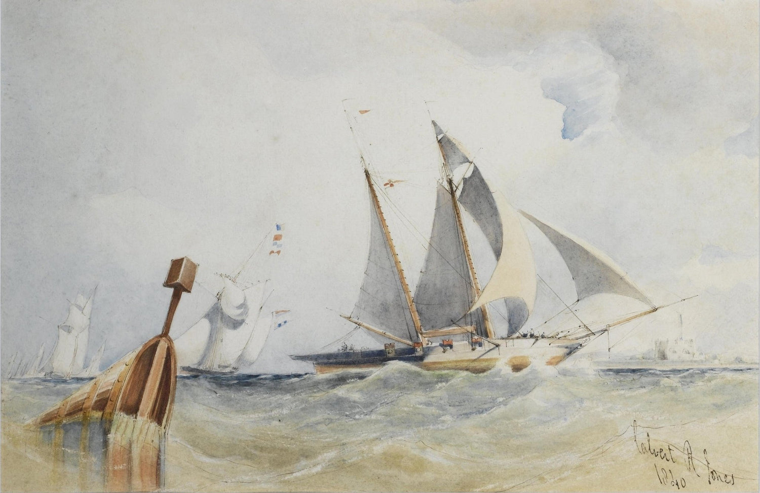 Hand-painted classic racing schooner on choppy sea nautical oil painting on canvas