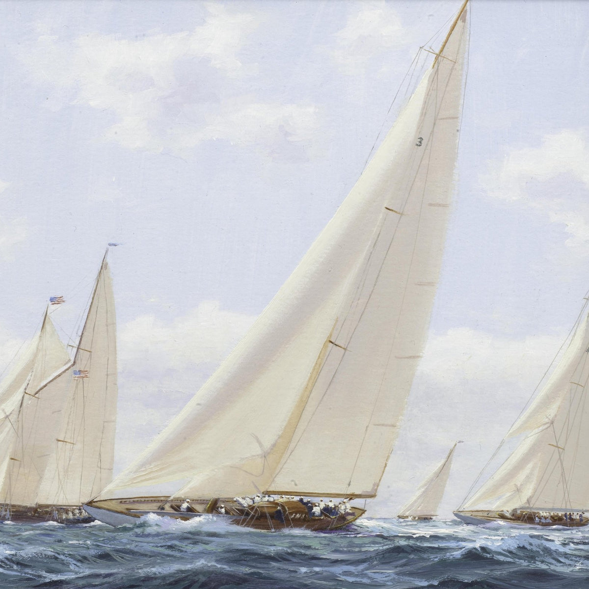 Hand-painted classic racing yachts with white sails nautical oil painting on canvas