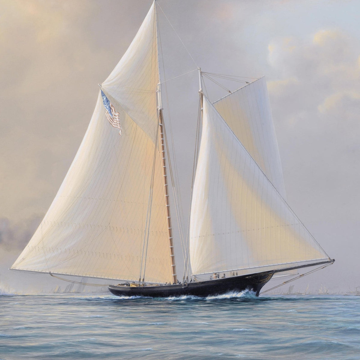 Hand-painted classic schooner with tall white sails nautical oil painting on canvas