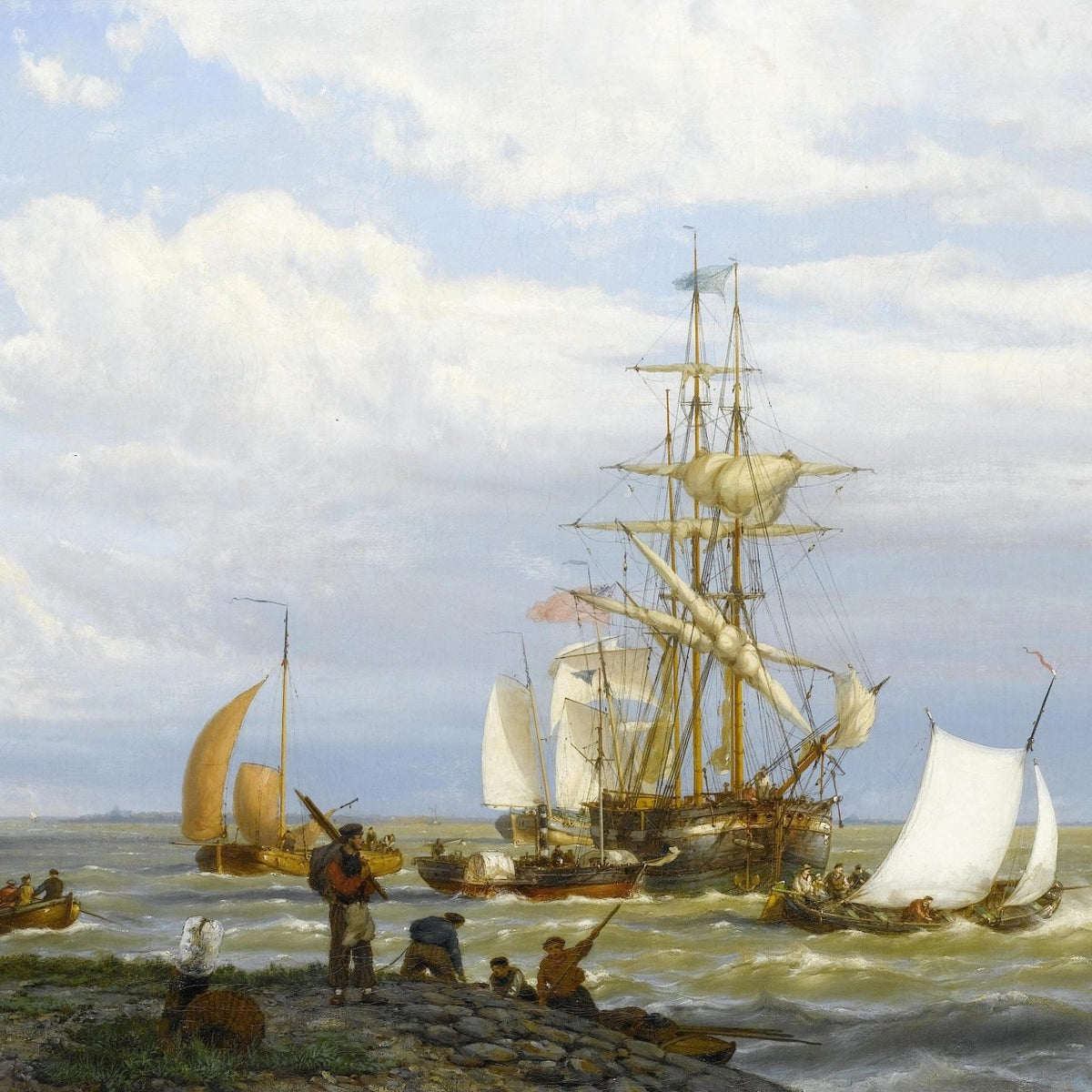 Hand-painted classic tall ship seascape nautical oil painting on canvas