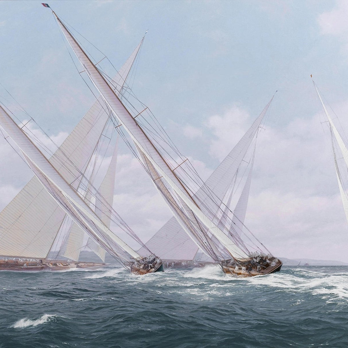 Hand-painted classic yacht regatta with white sails nautical oil painting on canvas