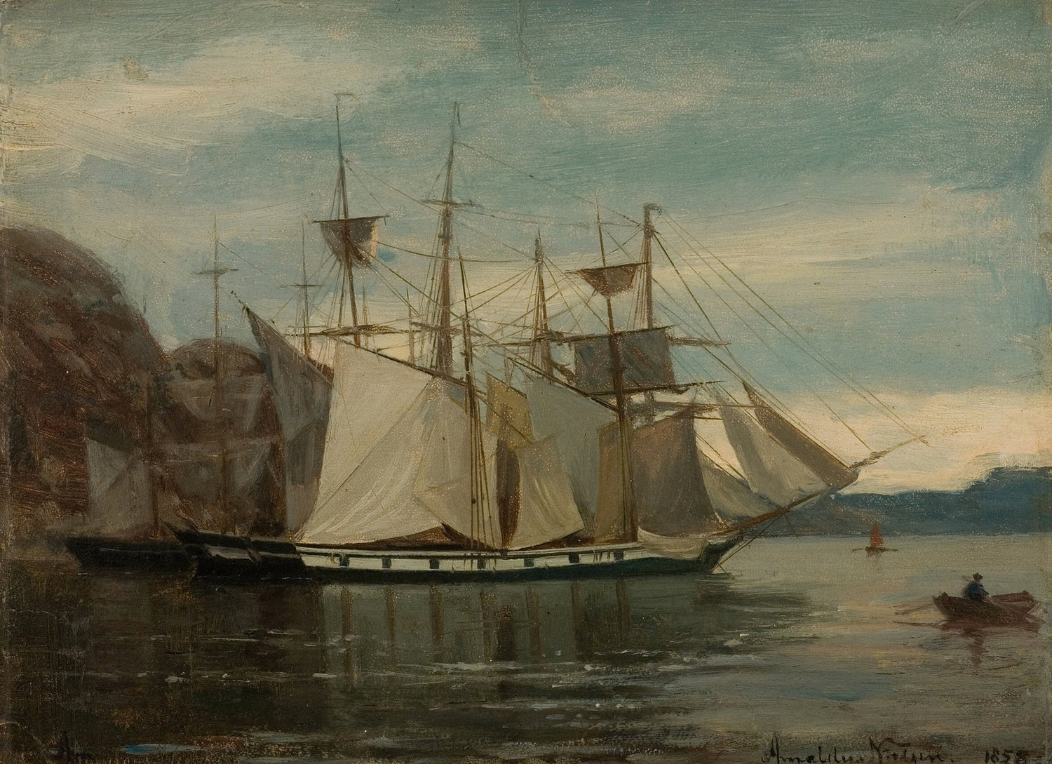 Hand-painted clipper ship by coastal cliffs nautical oil painting on canvas