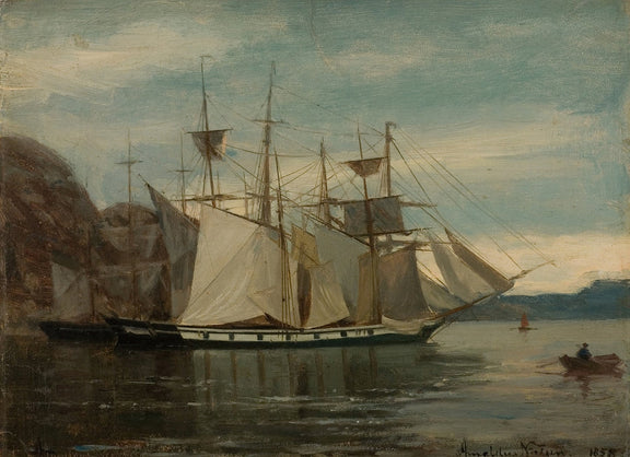 Hand-painted clipper ship by coastal cliffs nautical oil painting on canvas