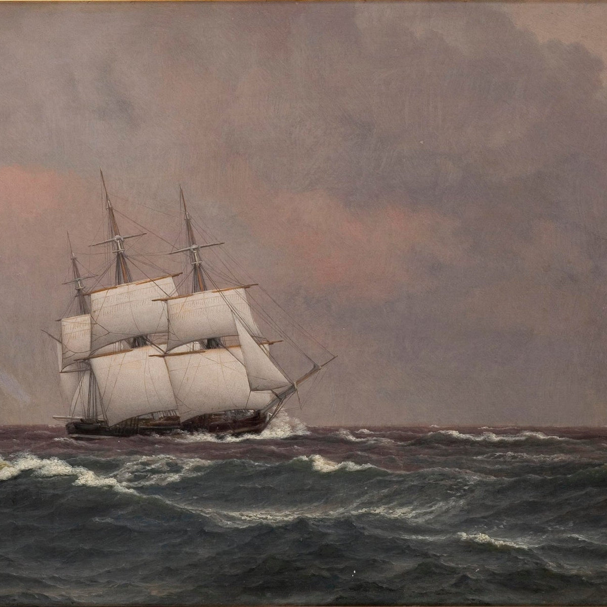 Hand-painted clipper ship in rough seas nautical oil painting on canvas