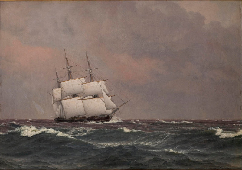 Hand-painted clipper ship in rough seas nautical oil painting on canvas