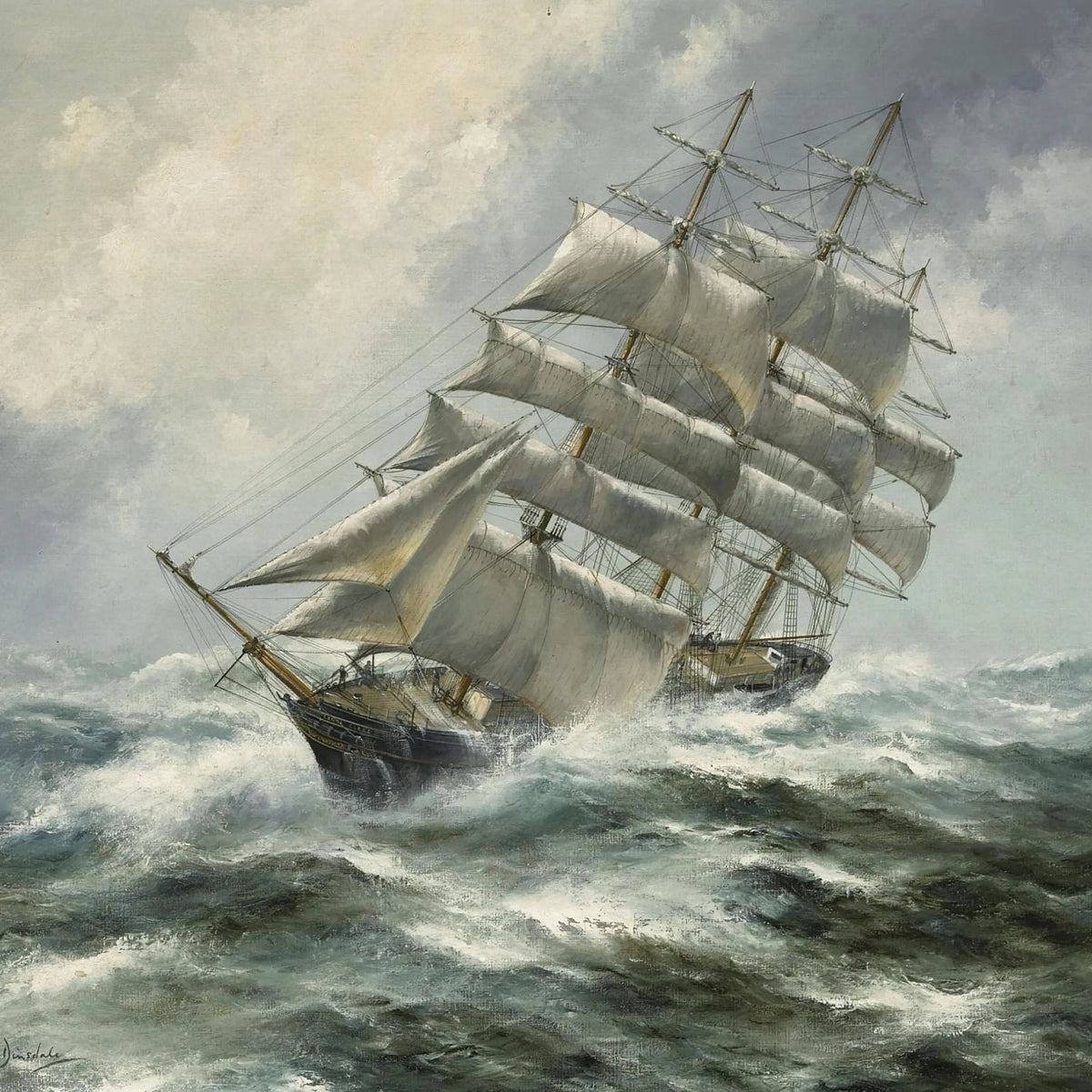 Nautical Oil Paintings - Clipper Ship in Stormy Sea - Oil Painting Haven