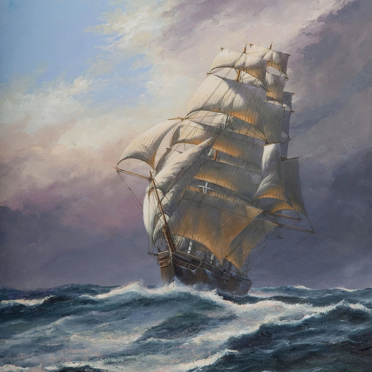 Nautical Oil Paintings - Clipper Ship in Stormy Sea Wall Art - Oil Painting Haven