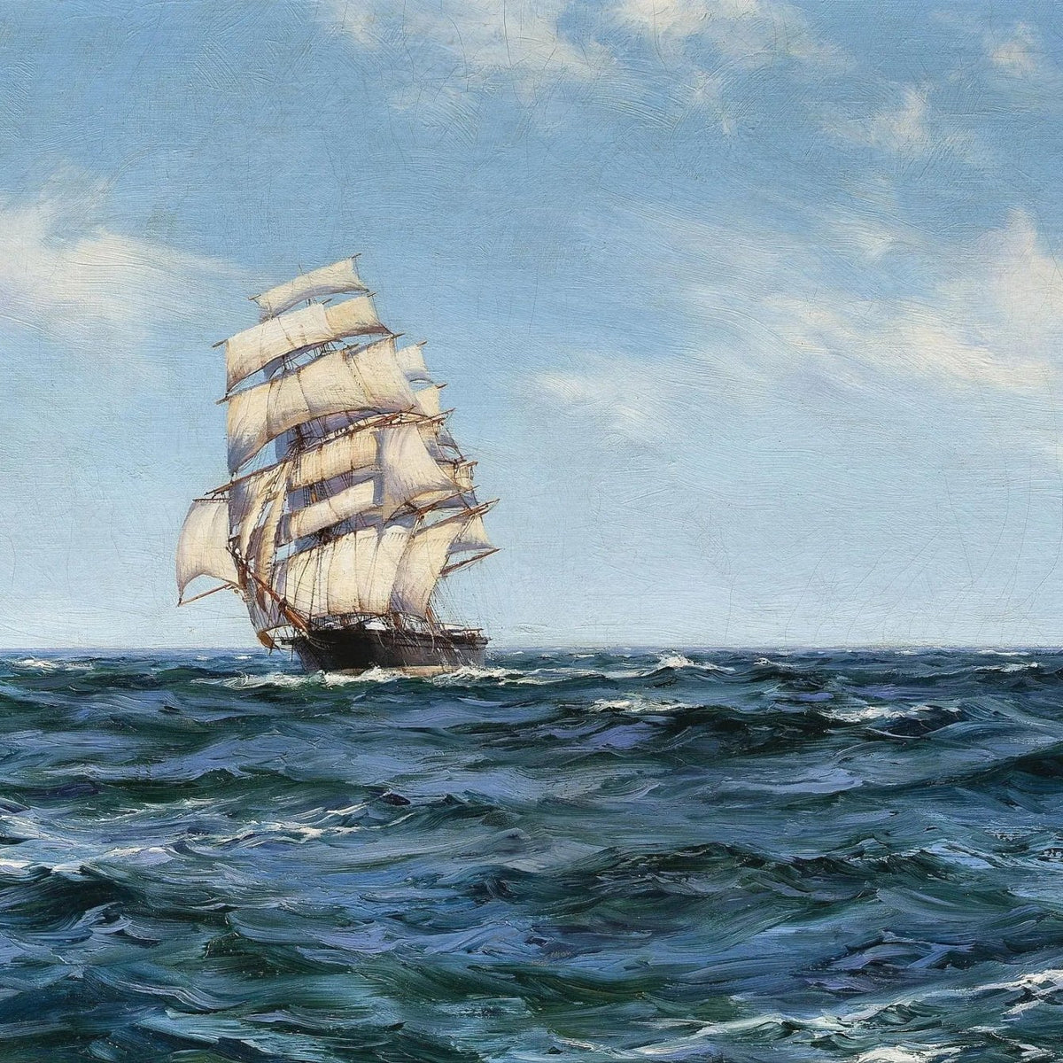 Nautical Oil Paintings - Clipper Ship on Open Sea - Oil Painting Haven