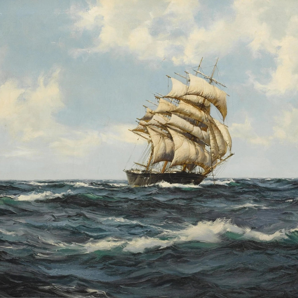 Nautical Oil Paintings - Clipper Ship on Open Sea Wall Art - Oil Painting Haven