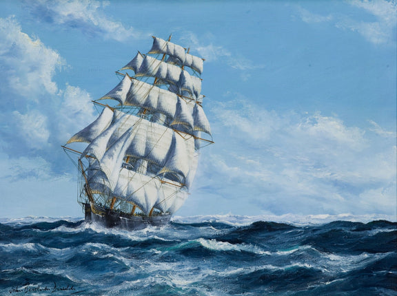 Nautical Oil Paintings - Clipper Ship on Rolling Ocean Waves - Oil Painting Haven