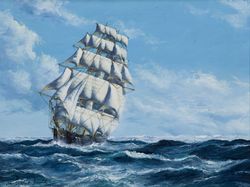 Nautical Oil Paintings - Clipper Ship on Rolling Ocean Waves - Oil Painting Haven
