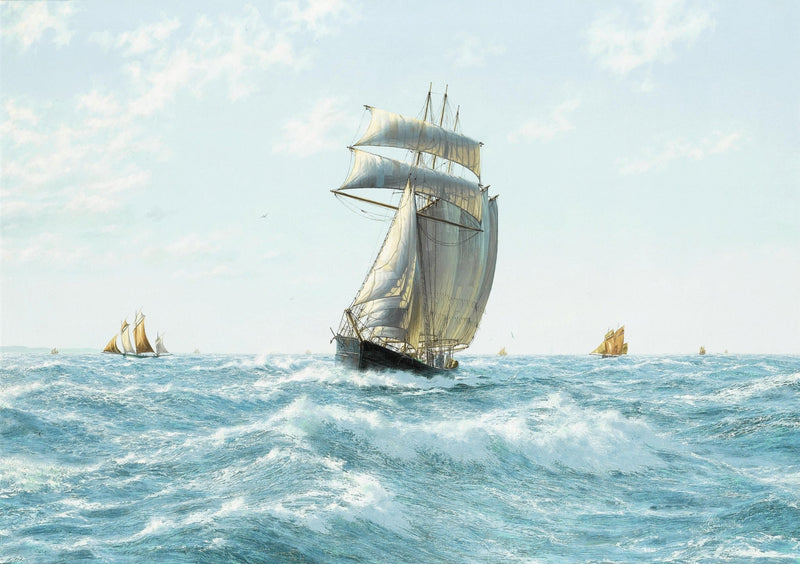 Nautical Oil Paintings - Clipper Ship with Full Sails on Blue Sea - Oil Painting Haven