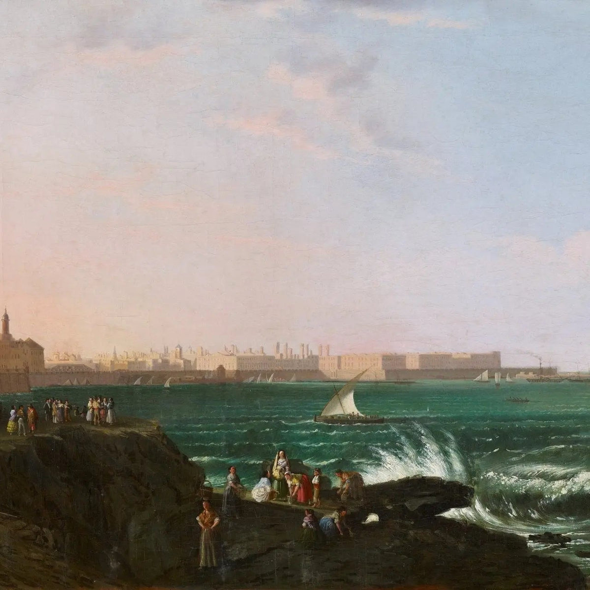 Nautical Oil Paintings - Coastal City with Sailing Ships - Oil Painting Haven