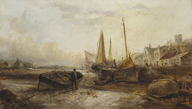 Nautical Oil Paintings - Coastal Harbor with Ships - Oil Painting Haven