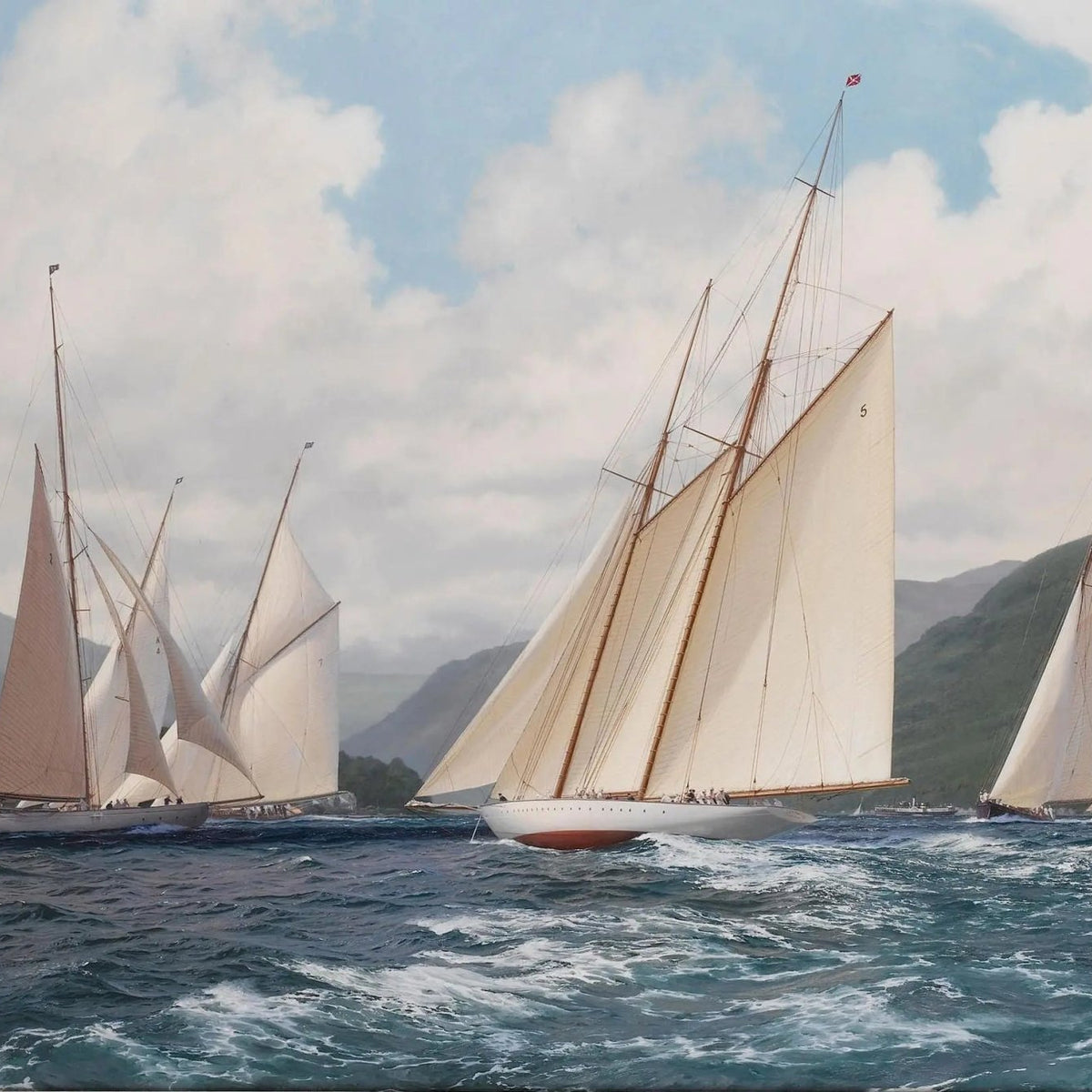 Nautical Oil Paintings - Coastal Sailboat Racing Scene Wall Art - Oil Painting Haven