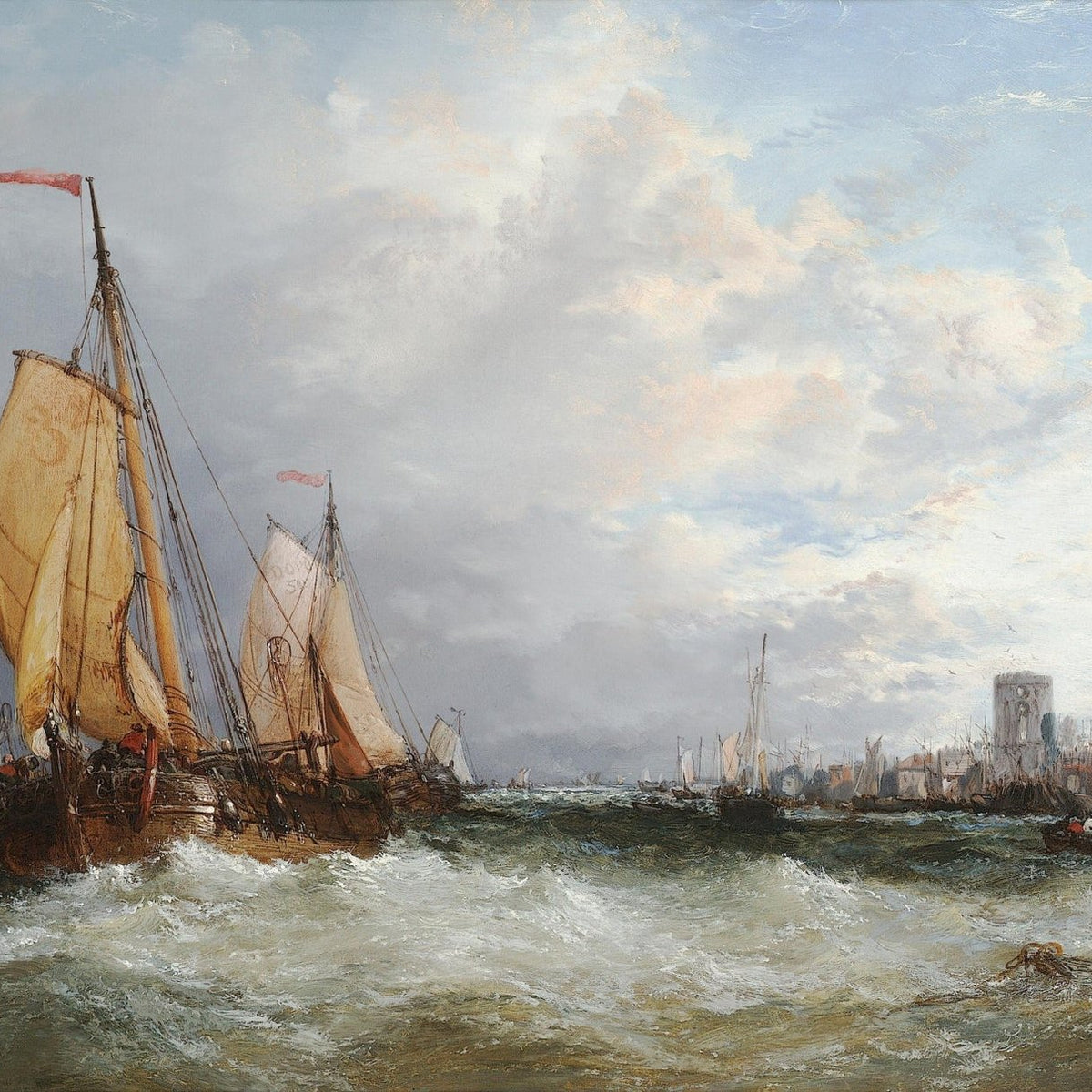 Nautical Oil Paintings - Coastal Sailboats in Choppy Sea Waters - Oil Painting Haven
