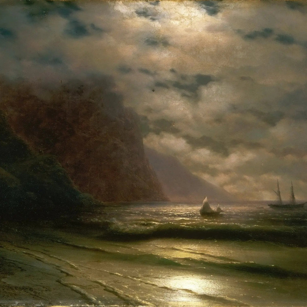 Nautical Oil Paintings - Coastal Scene with Sailing Ships at Dusk - Oil Painting Haven