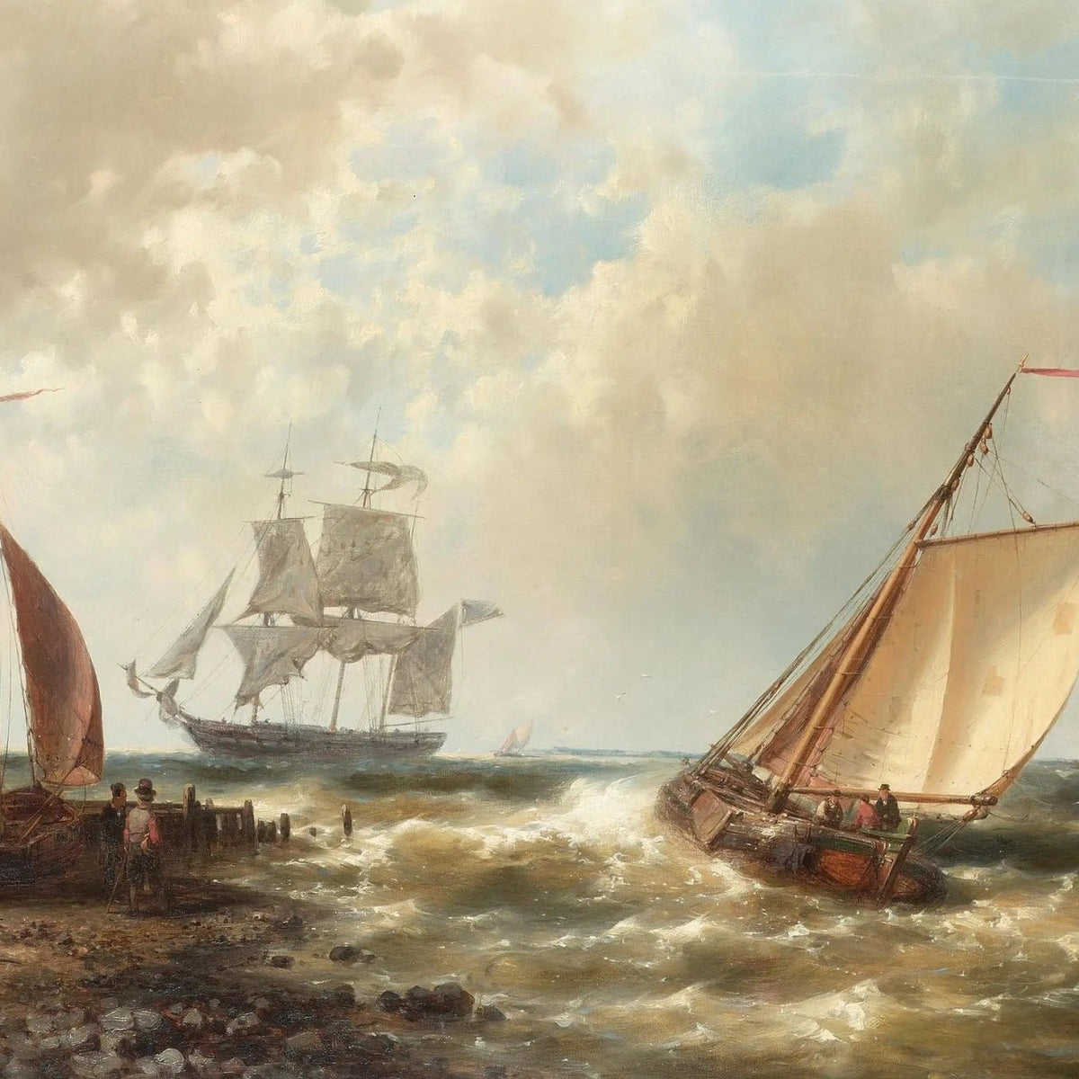 Nautical Oil Paintings - Coastal Ships in Rough Sea - Oil Painting Haven